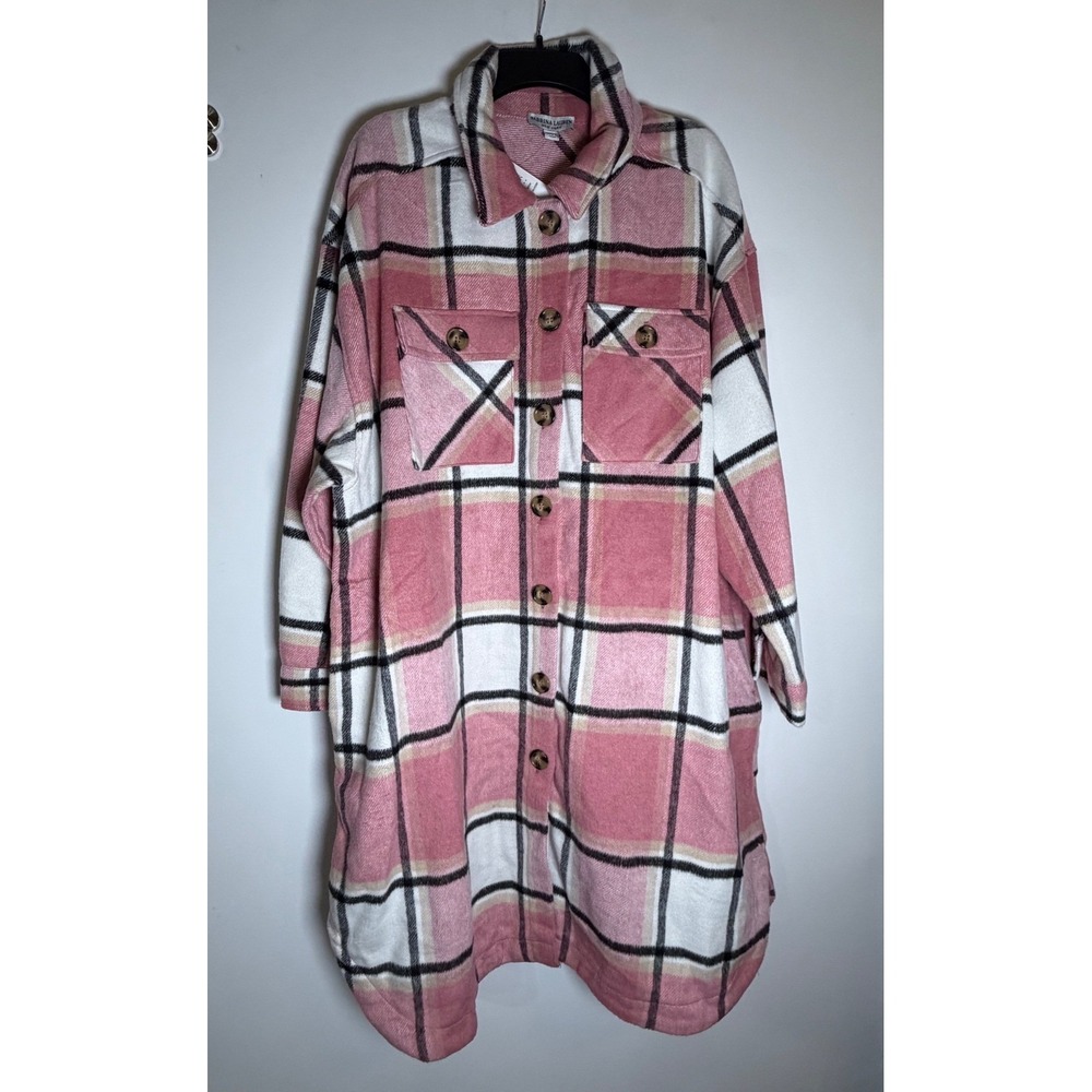 Sabrina Lauren Mauve Pink Plaid Longline Shacket Shirt Jacket Women 3X